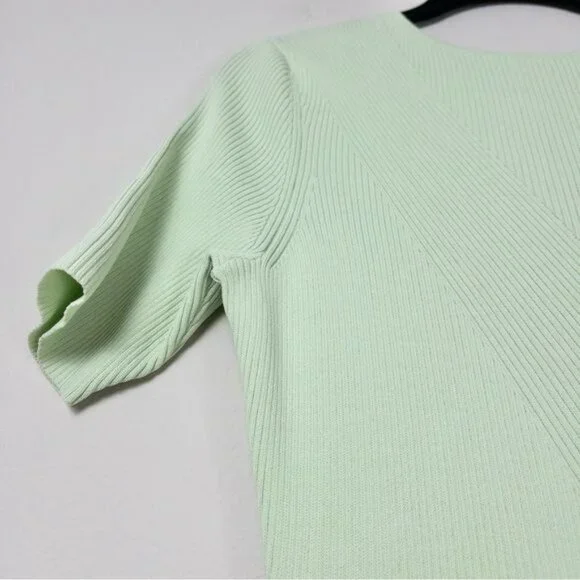 NWT Maje Ruche Tie Back Midi Dress 40 Vert L Ribbed Knit Stretch - Picture 9 of 15